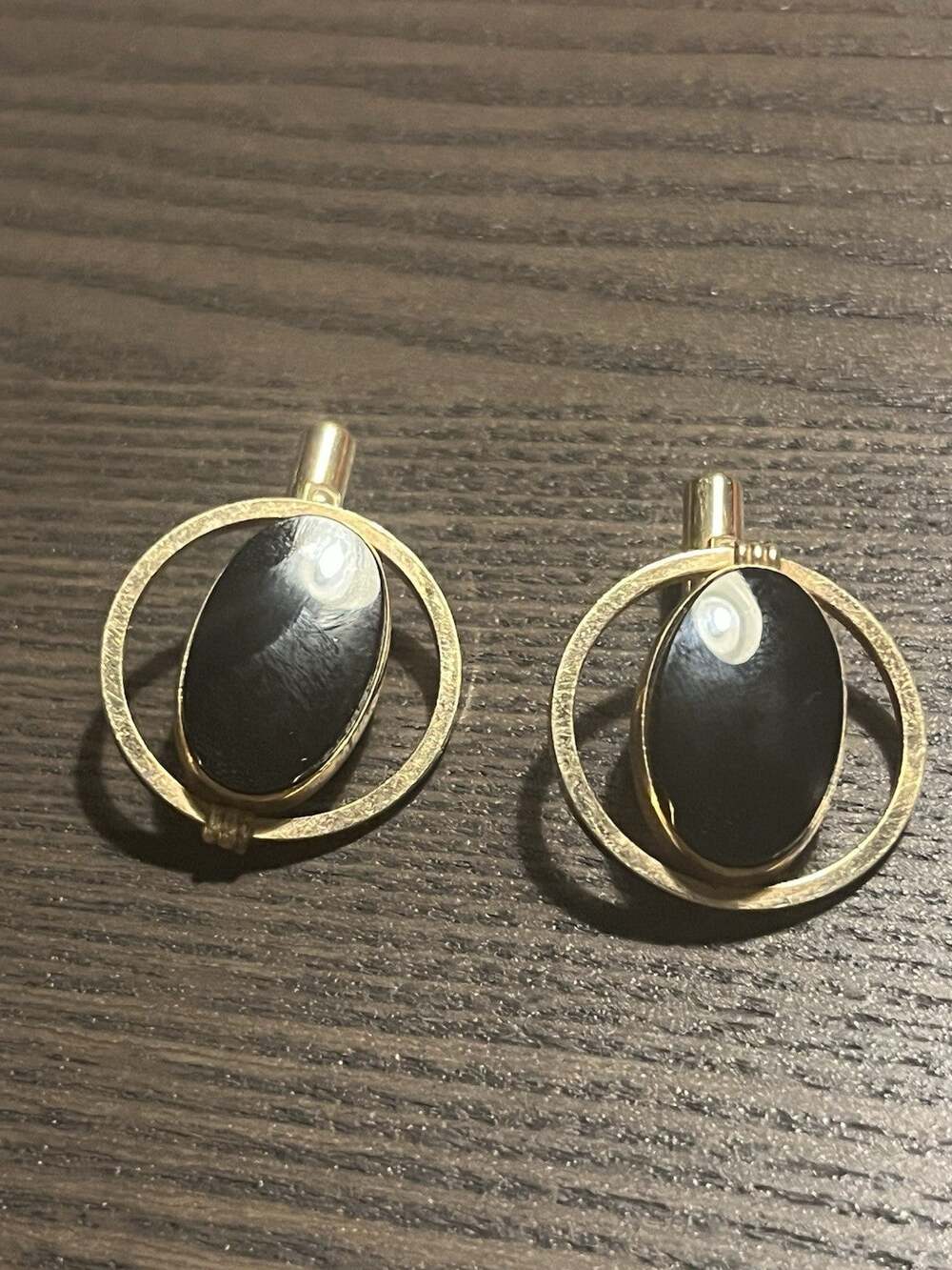 Vintage Destino 12K Gold Filled Black Onyx Cufflinks 1.5” Modernist MCM
